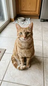 The photo used for this example: a ginger tabby cat sits on a tiled kitchen floor